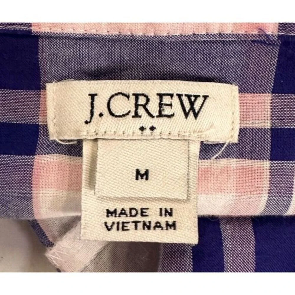 J Crew Button Up Shirt Womens Medium Purple Plaid Long Sleeve Pockets Ladies